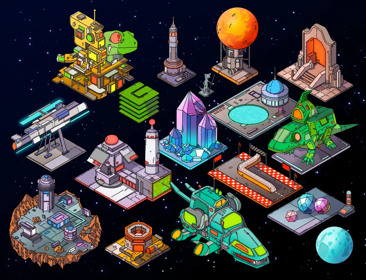 The Galactic Gecko space station with 7 community game pads